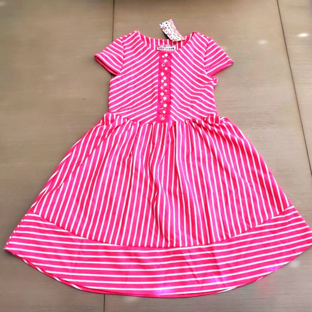 NWT Beautiful white and pink stripe dress. Size girls 10